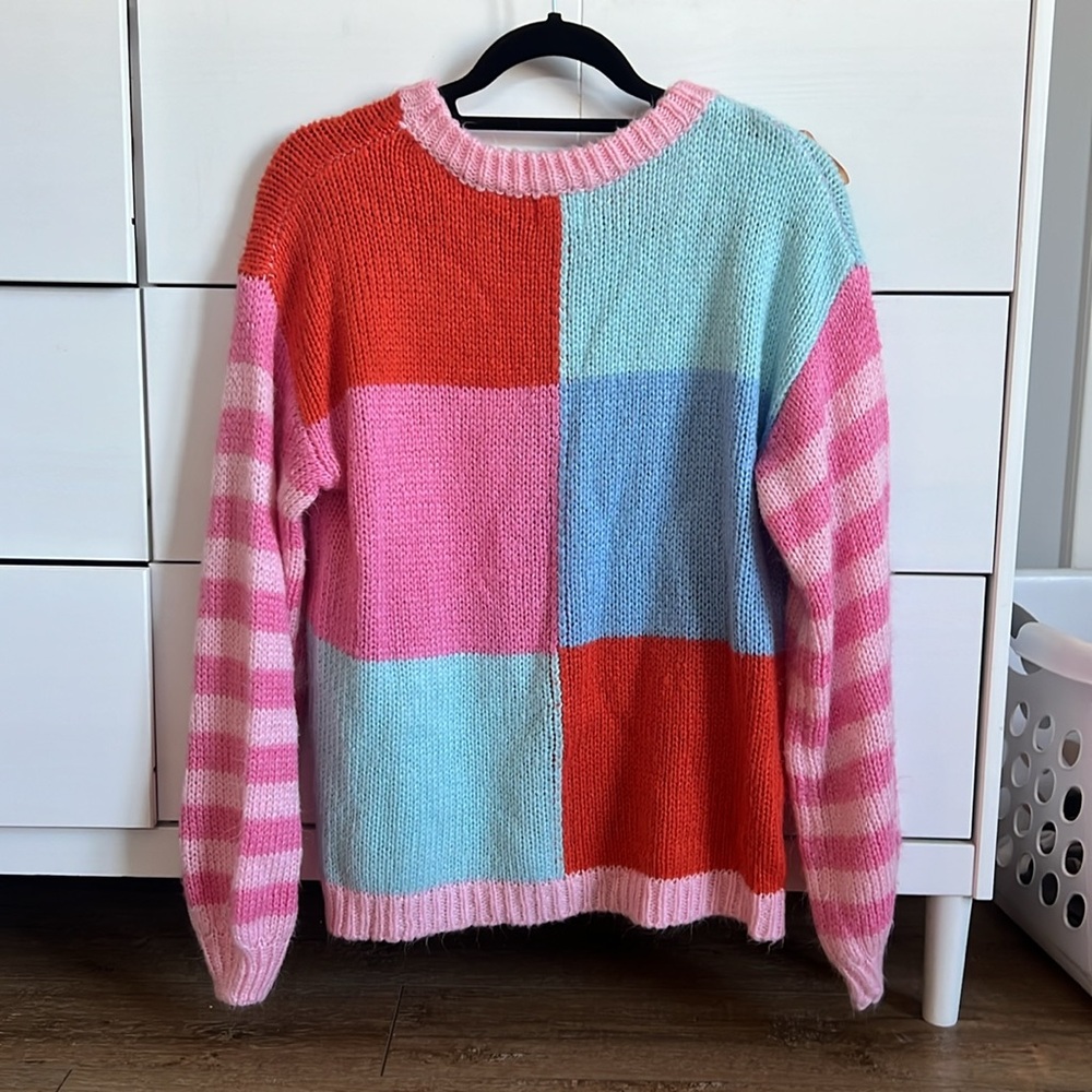 Bibi Multicolor Patchwork Crew Neck Sweater - image 3